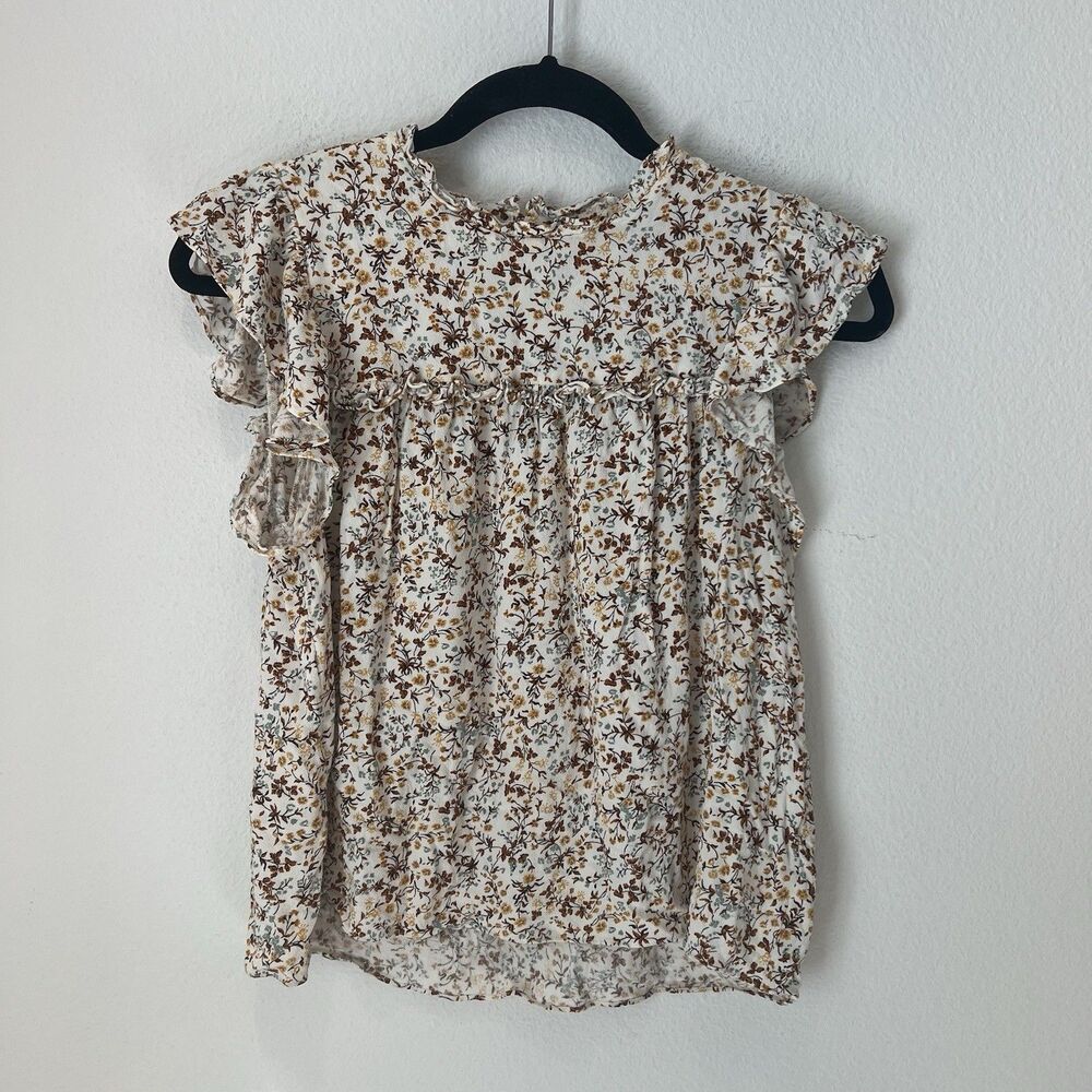 Reformation Floral Short Ruffle Sleeve Top Blouse XS Romantic Cottagecore Fairy